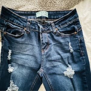 Wax Jean Women's Dark Blue Ripped Skinny Jeans